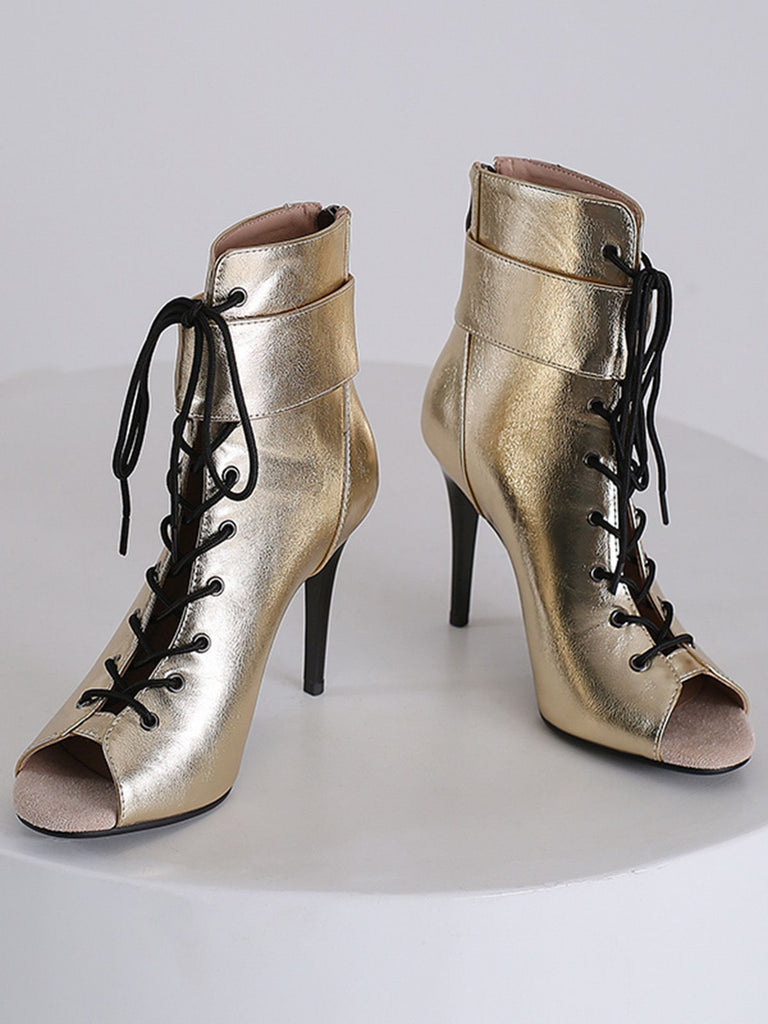 Bottes mi-mollet à bout ouvert et à cordon de serrage en métal