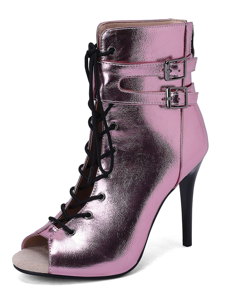 Bottes mi-mollet à bout ouvert et à cordon de serrage en métal