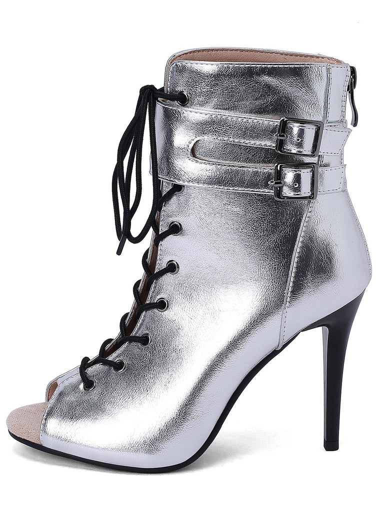 Bottes mi-mollet à bout ouvert et à cordon de serrage en métal