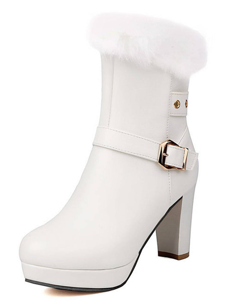 Bottes à talons hauts vintage en fausse fourrure avec boucle