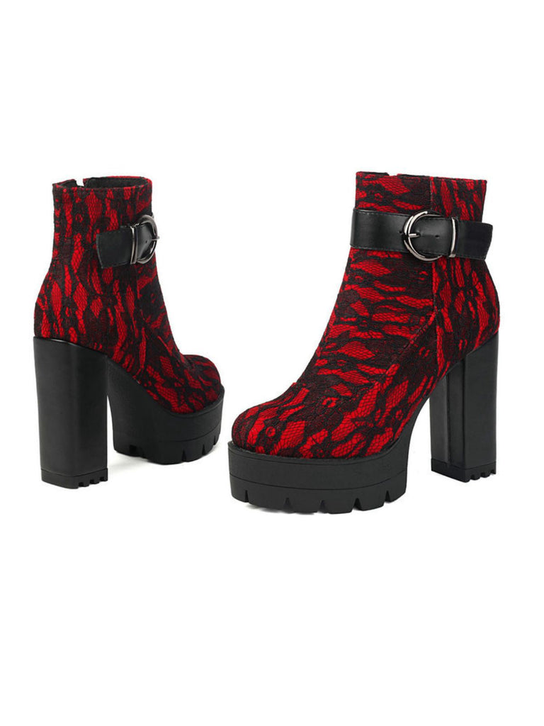 Bottines à plateforme et talons épais en dentelle vintage