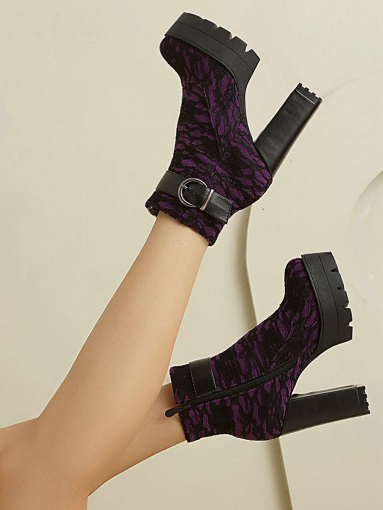 Bottines à plateforme et talons épais en dentelle vintage