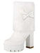 Bottes à talons épais en peluche avec nœud papillon vintage