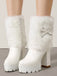 Bottes à talons épais en peluche avec nœud papillon vintage