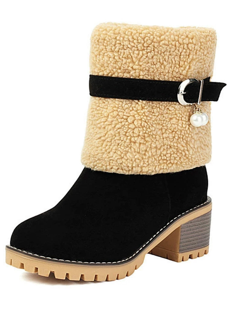 Bottes mi-mollet en polaire velours perle vintage