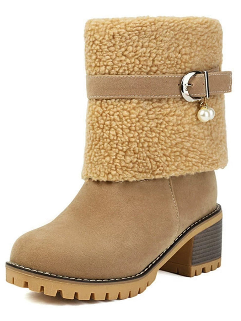 Bottes mi-mollet en polaire velours perle vintage