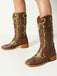 Bottes mi-mollet de style western à motif tournesol marron brodé