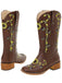 Bottes mi-mollet de style western à motif tournesol marron brodé
