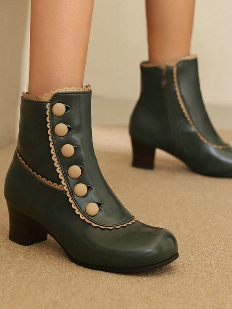 Bottes courtes à talons épais et doublure en fausse fourrure vintage