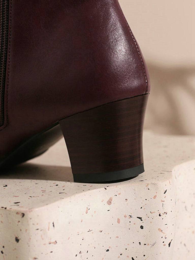 Bottes courtes à talons épais et doublure en fausse fourrure vintage