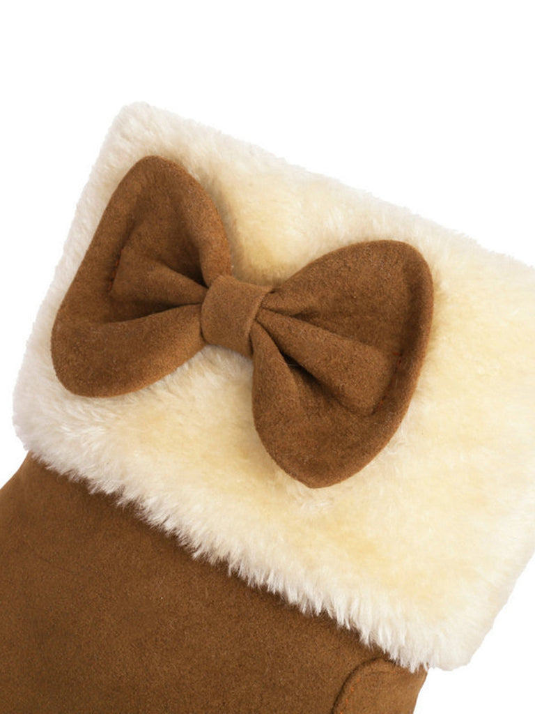 Bottines d'hiver à bout rond et nœud orné de peluche