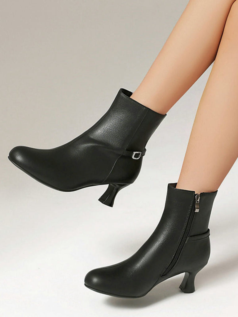 Bottines rétro en similicuir uni avec fermeture éclair latérale