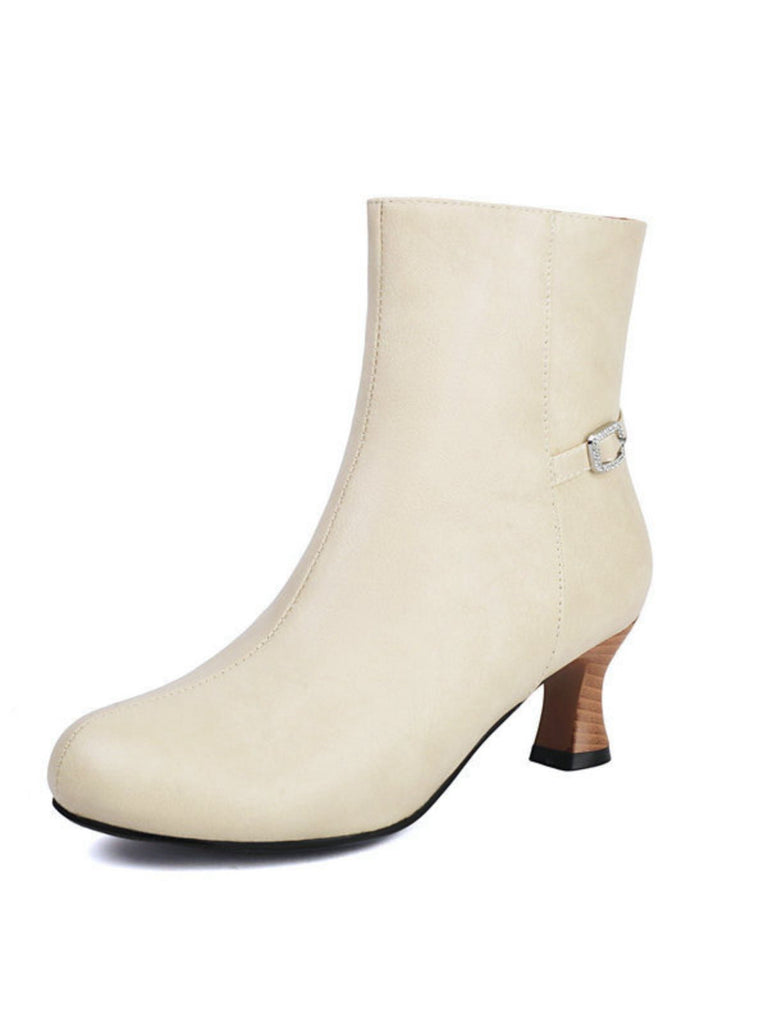 Bottines rétro en similicuir uni avec fermeture éclair latérale