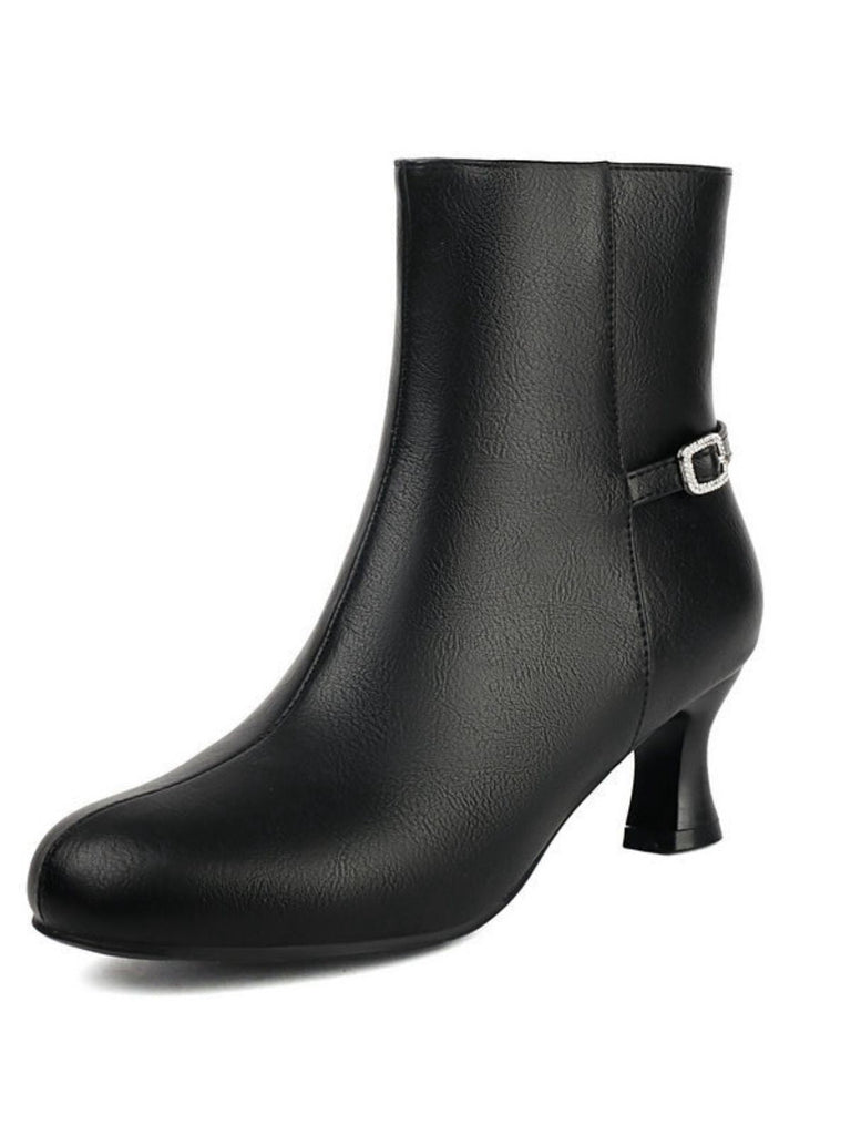 Bottines rétro en similicuir uni avec fermeture éclair latérale