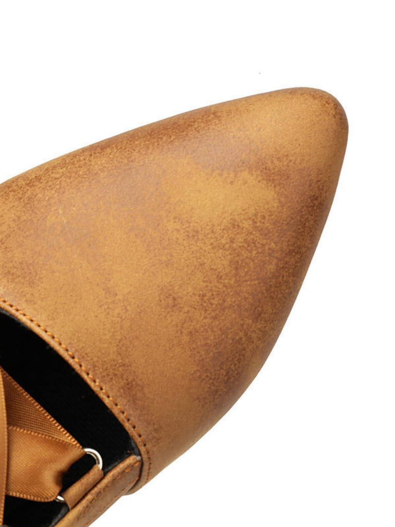 Bottes rétro à bout pointu lacées en faux daim ajouré