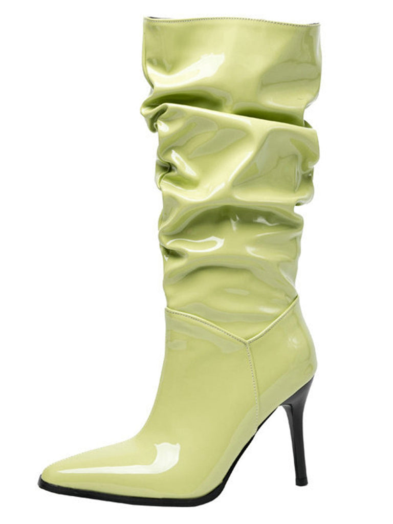 Bottes mi-mollet vintage en cuir verni uni