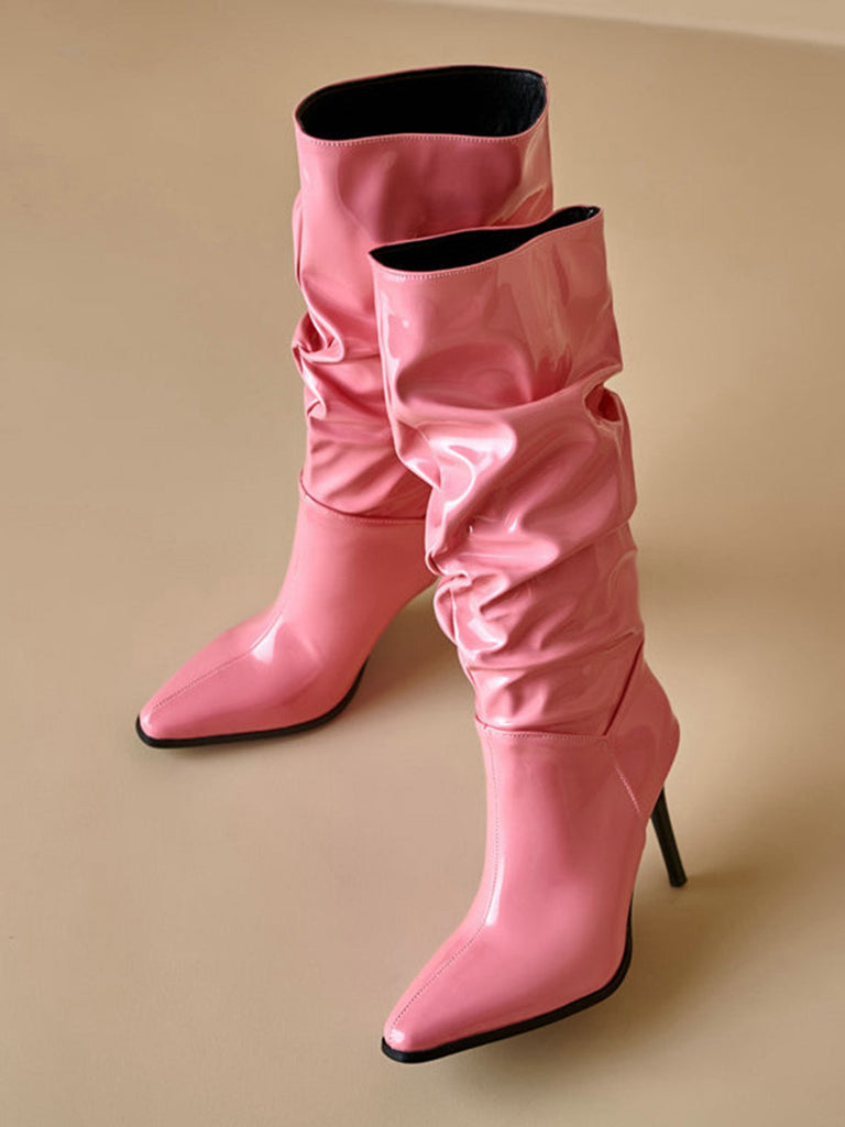 Bottes mi-mollet vintage en cuir verni uni
