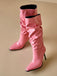 Bottes mi-mollet vintage en cuir verni uni