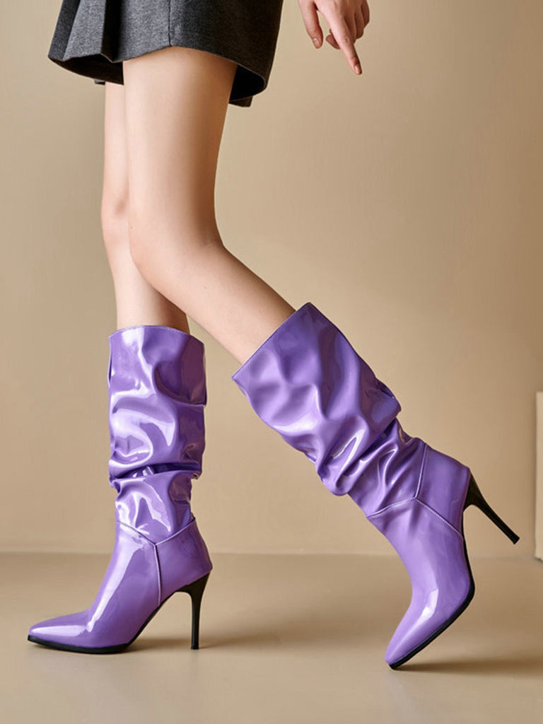 Bottes mi-mollet vintage en cuir verni uni