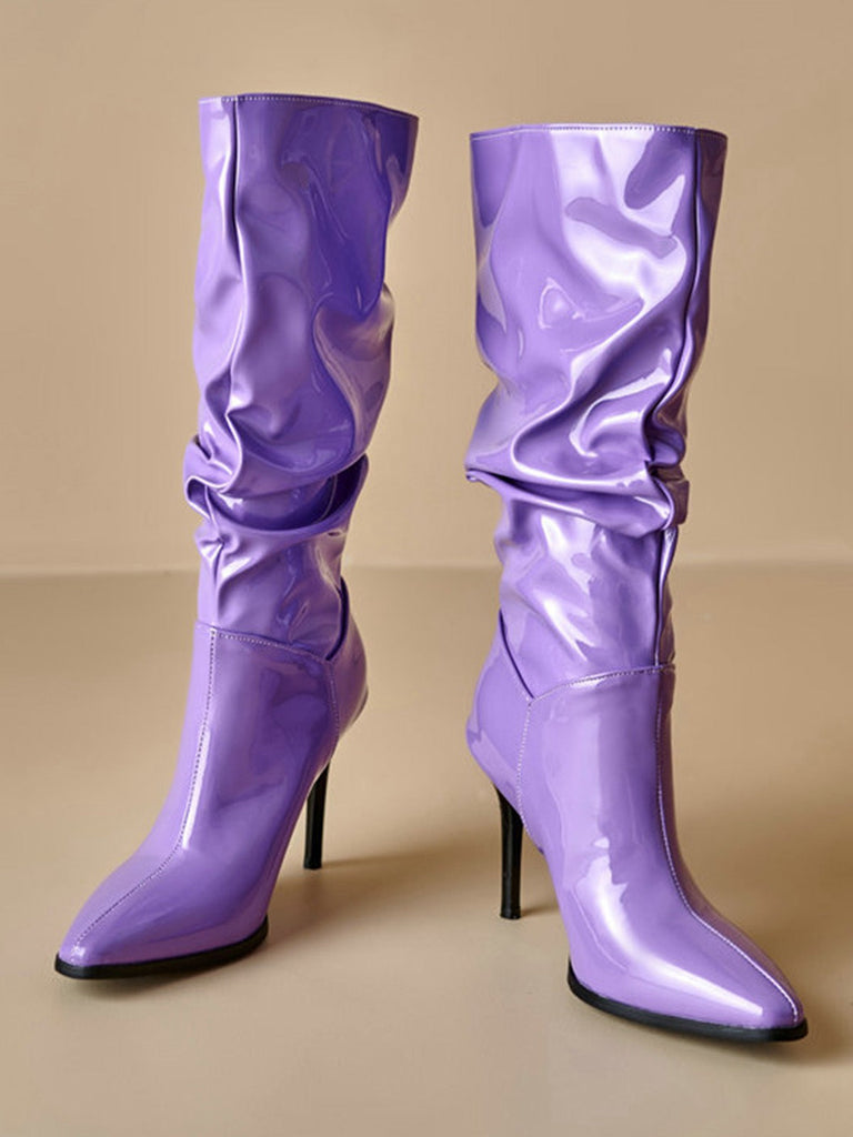Bottes mi-mollet vintage en cuir verni uni