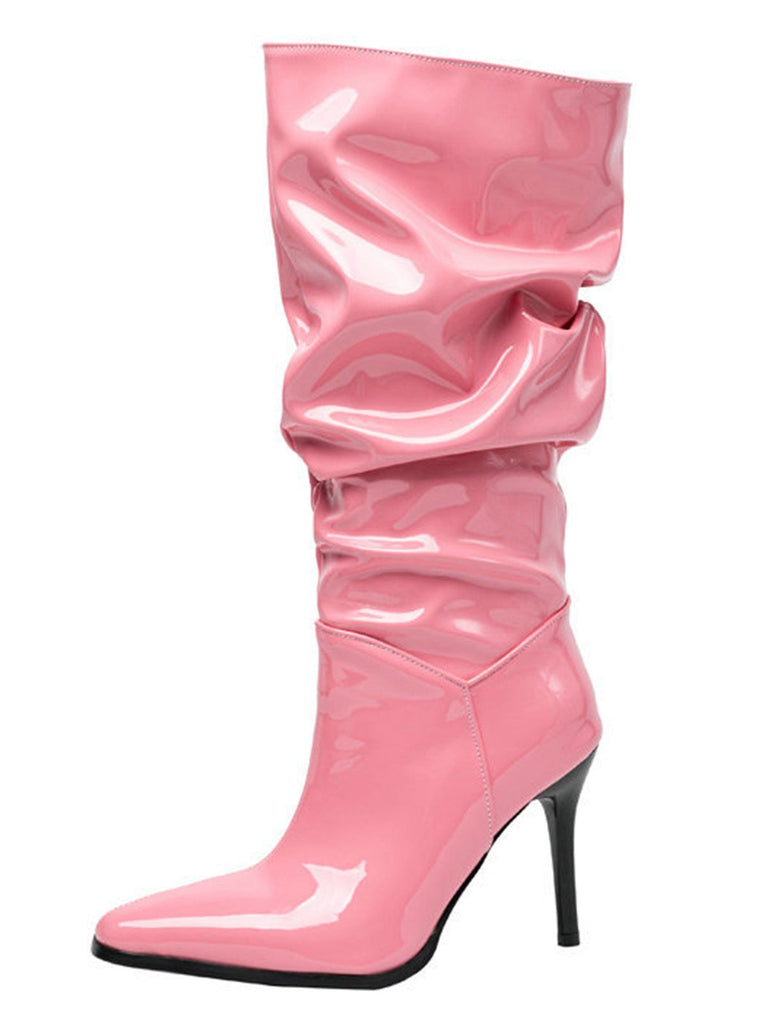 Bottes mi-mollet vintage en cuir verni uni