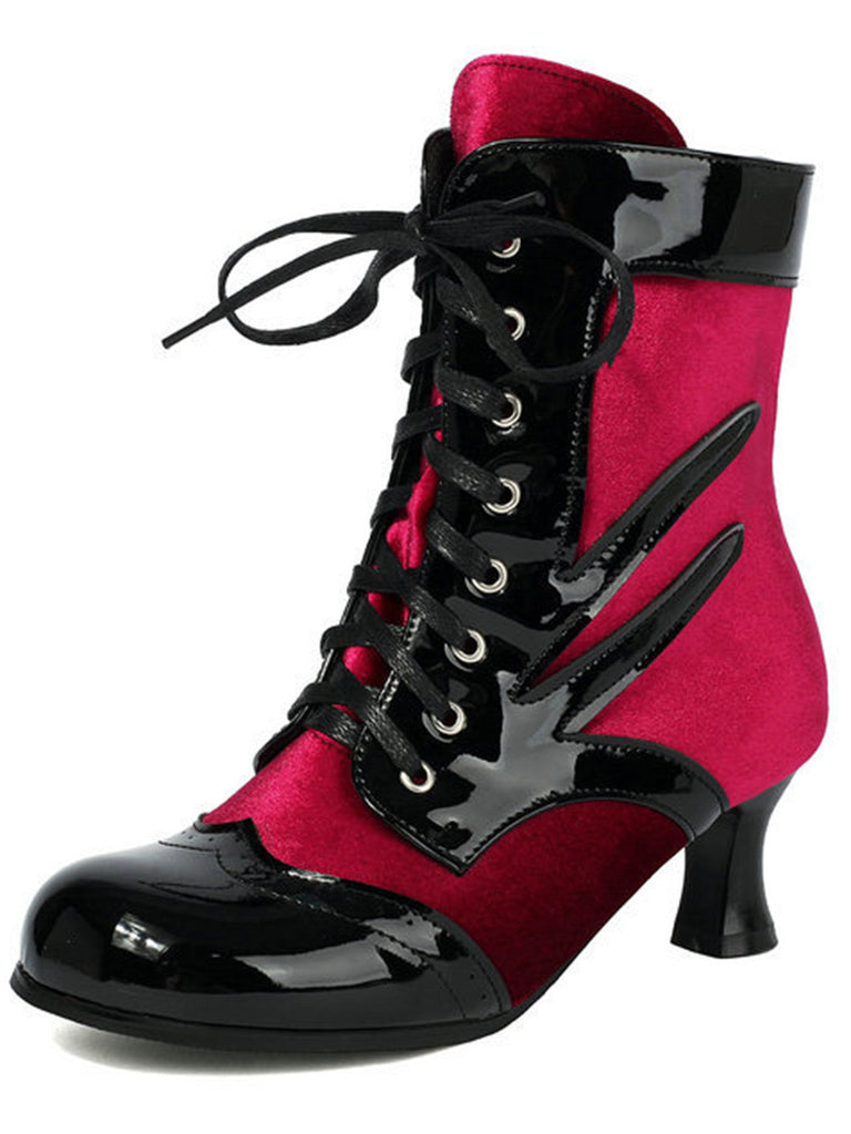 Bottines vintage en velours et cuir verni - 17