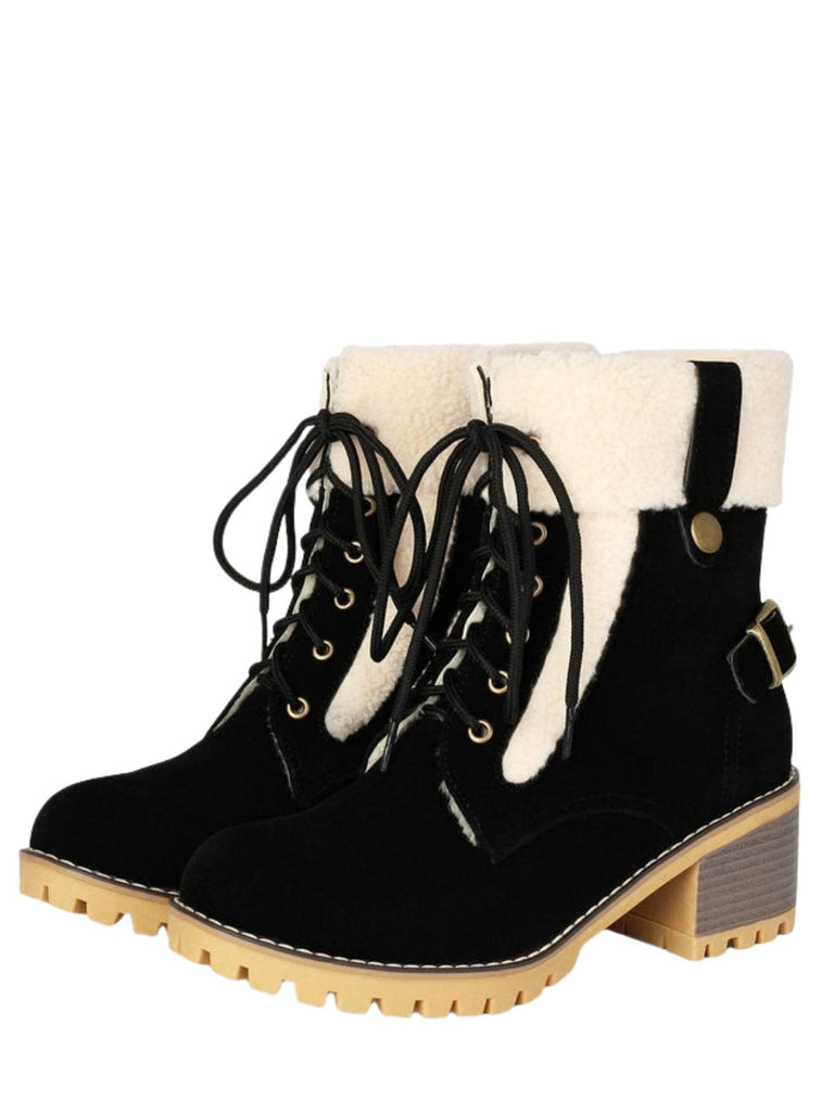 Bottines richelieu en nubuck à lacets, doublure peluche et talon épais - 2