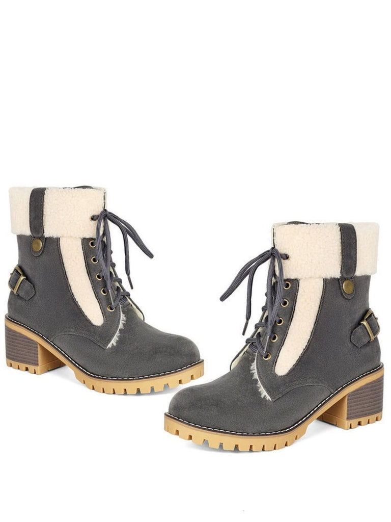 Bottines richelieu en nubuck à lacets, doublure peluche et talon épais - 11
