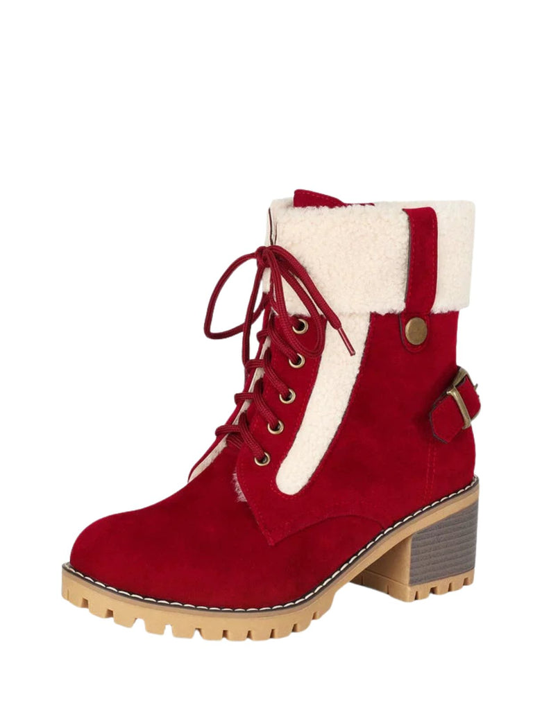 Bottines richelieu en nubuck à lacets, doublure peluche et talon épais - 14