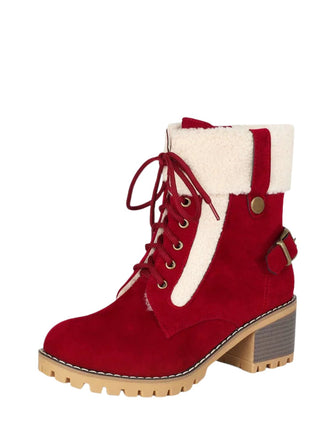 Bottines richelieu en nubuck à lacets, doublure peluche et talon épais - 14