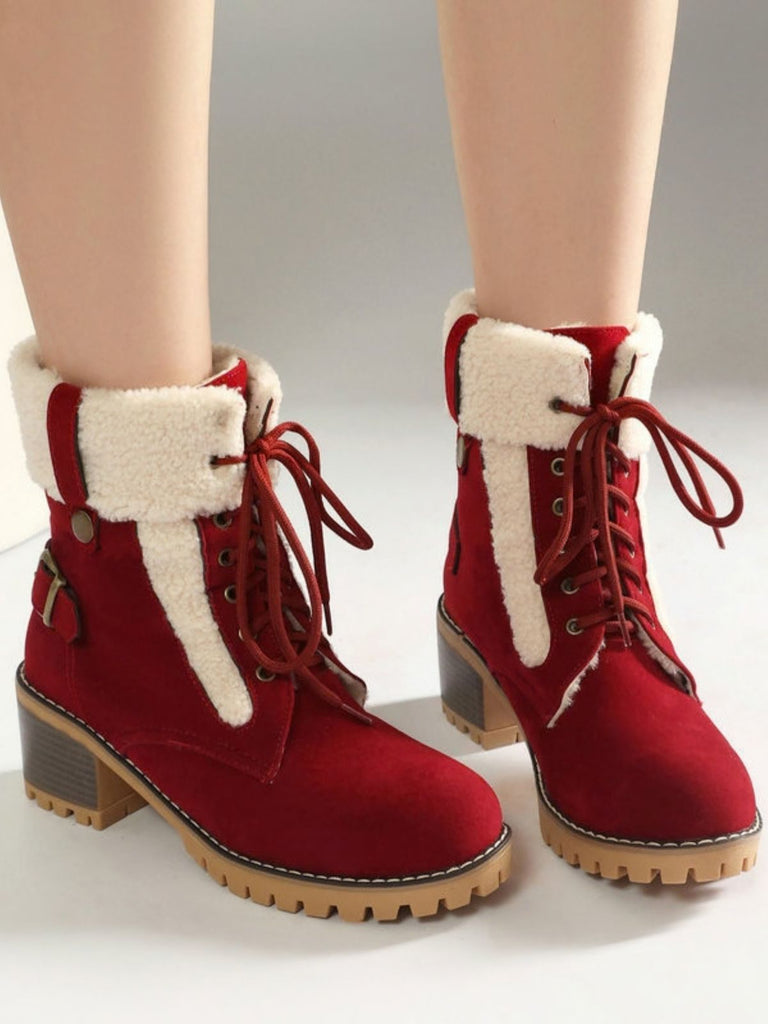 Bottines richelieu en nubuck à lacets, doublure peluche et talon épais - 16