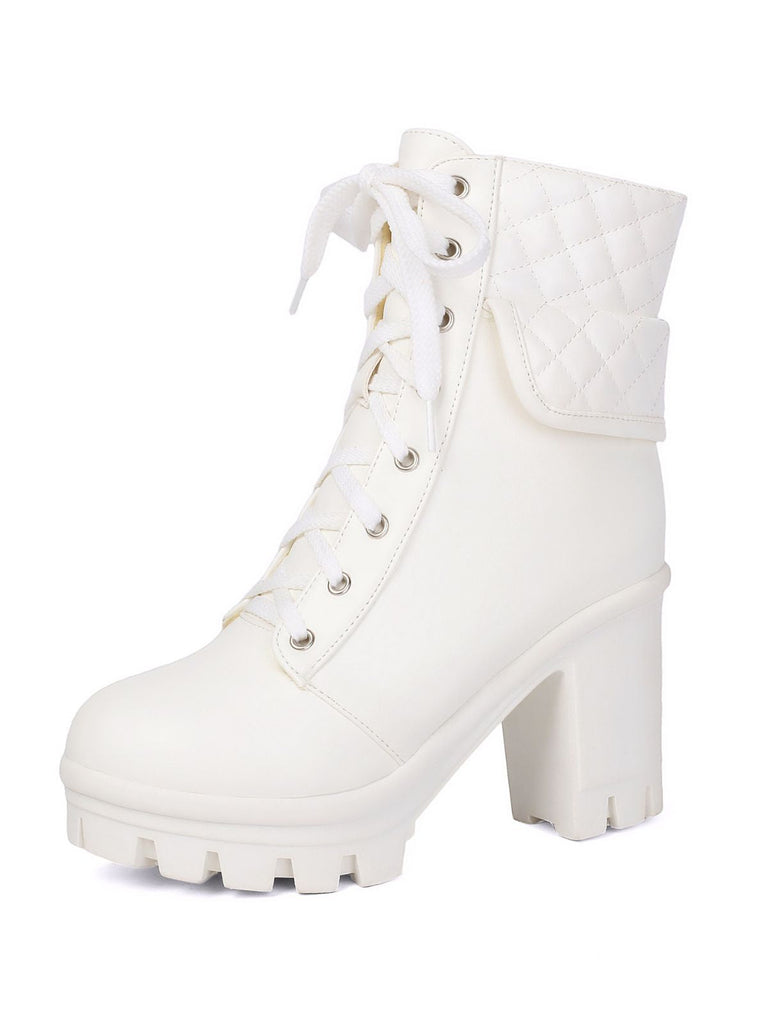 Bottines militaires en similicuir à lacets et talon épais - 6
