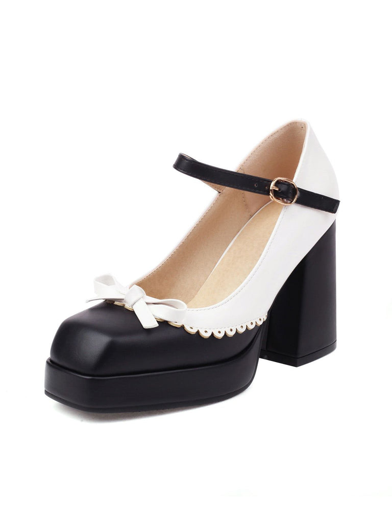 Chaussures à talons hauts et bout carré assortis avec nœud papillon