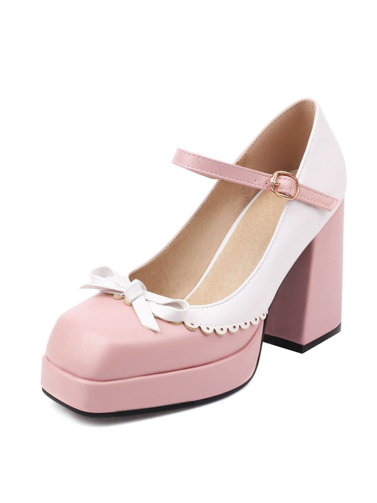 Chaussures à talons hauts et bout carré assortis avec nœud papillon