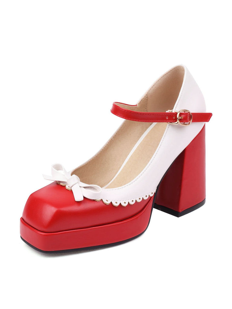 Chaussures à talons hauts et bout carré assortis avec nœud papillon
