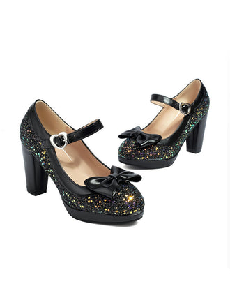 Talons hauts épais à nœud pailleté uni