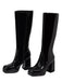 Bottes à talons hauts solides en cuir verni à bout rond