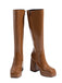 Bottes à talons hauts solides en cuir verni à bout rond