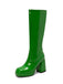 Bottes à talons hauts solides en cuir verni à bout rond