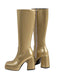 Bottes à talons hauts solides en cuir verni à bout rond
