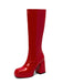 Bottes à talons hauts solides en cuir verni à bout rond
