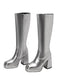 Bottes à talons hauts solides en cuir verni à bout rond