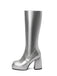 Bottes à talons hauts solides en cuir verni à bout rond