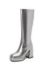 Bottes à talons hauts solides en cuir verni à bout rond
