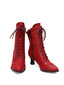 Bottines Victoriennes Rouges à Bout Pointu Lacets et Petit Talon