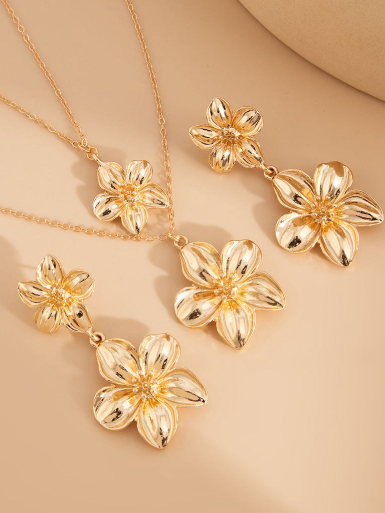 Ensemble collier et boucles d'oreilles à double clavicule florale