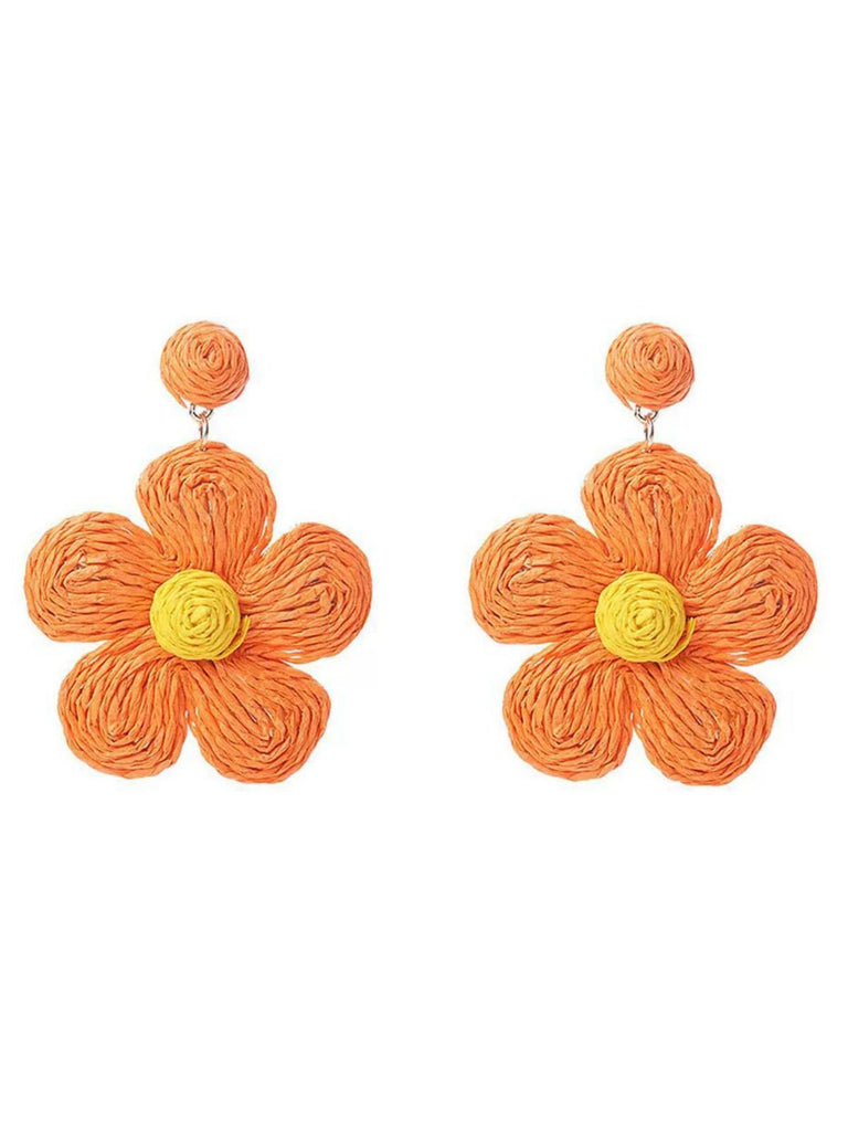 Boucles d'oreilles pendantes Boho Ruffia Strass Fleur