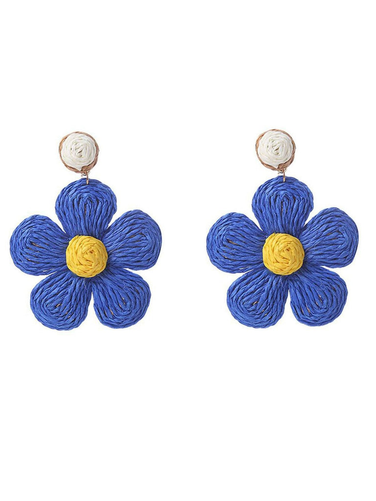 Boucles d'oreilles pendantes Boho Ruffia Strass Fleur