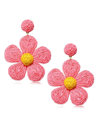 Boucles d'oreilles pendantes Boho Ruffia Strass Fleur