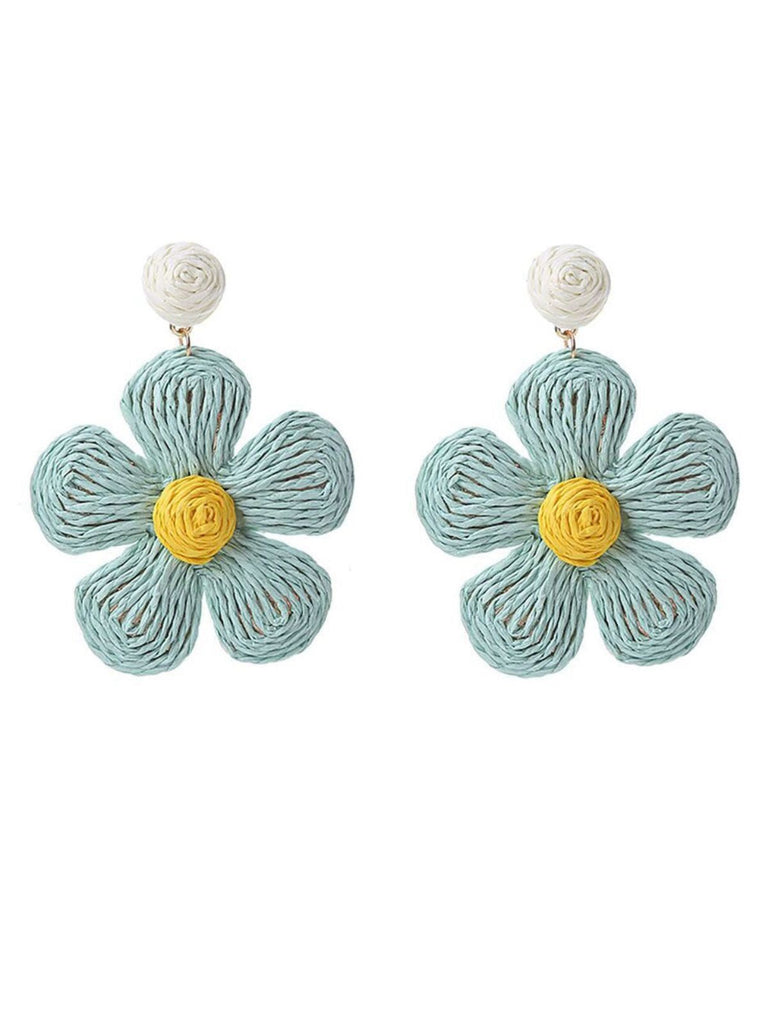 Boucles d'oreilles pendantes Boho Ruffia Strass Fleur
